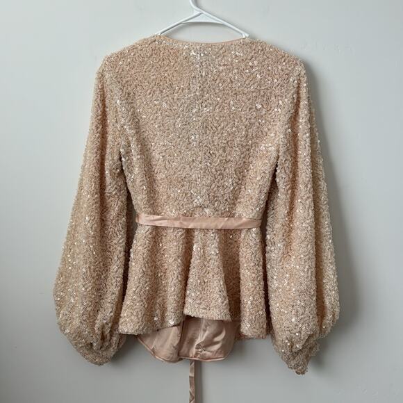 Michael Costello Sequin Cream Longsleeve Tie Blazer Size: XS - Picture 6 of 6